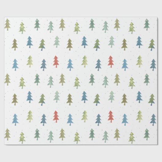 Eenvoudig kerstboomkleurig Waterverf patroon Cadeaupapier (Vlak)