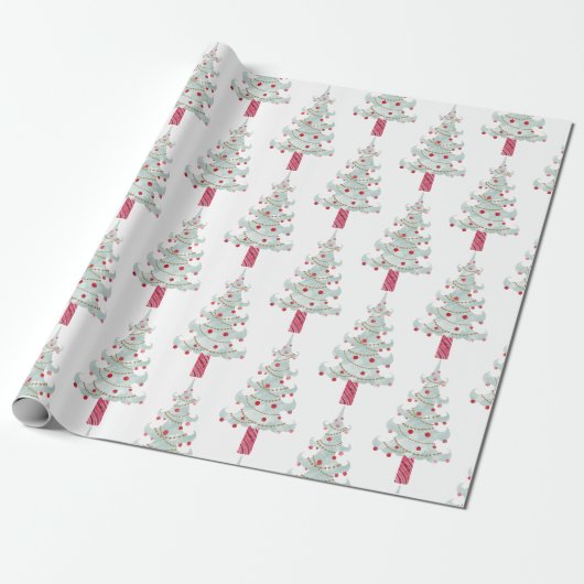 Eenvoudig kerstboompatroon cadeaupapier (Uitgerold)