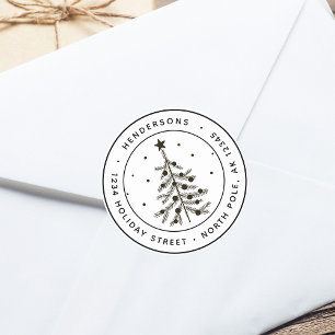 Eenvoudig kerstboomretouradres ronde sticker