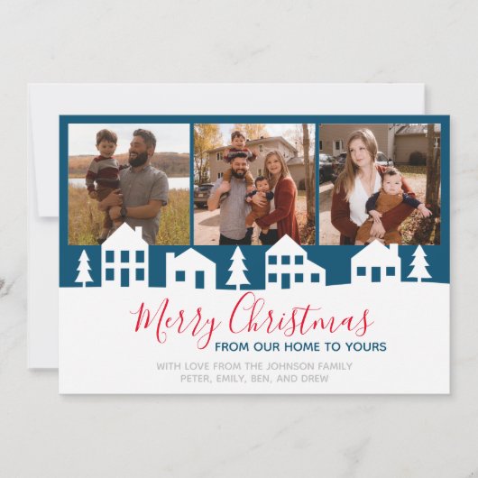 Eenvoudig kerstdorp feestdagenkaart (Voorkant)