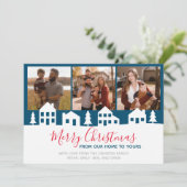 Eenvoudig kerstdorp feestdagenkaart (Staand voorkant)