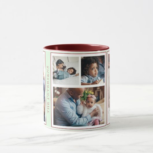 Eenvoudig kerstfeest 5 foto-collage limoen burgund mok (Midden)