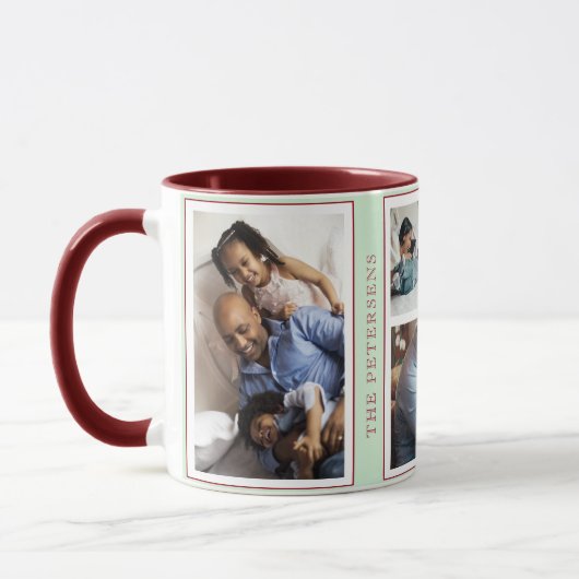 Eenvoudig kerstfeest 5 foto-collage limoen burgund mok (Links)