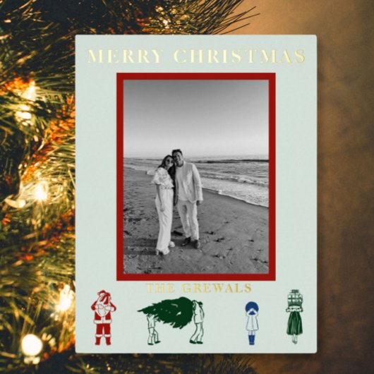 Eenvoudig kerstfeest folie feestdagen briefkaart