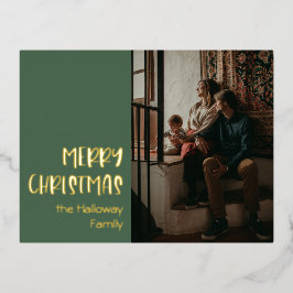 Eenvoudig kerstfeest | Green Single Photo Gold Folie Feestdagen Briefkaart