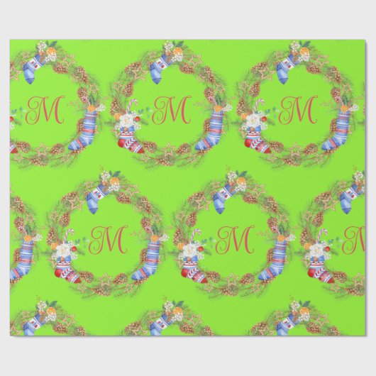 Eenvoudig kerstfeest met rode groene brief cadeaupapier (Vlak)