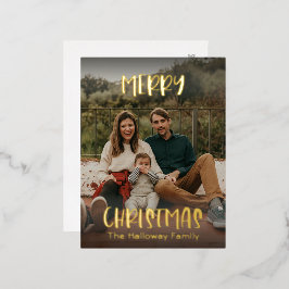 Eenvoudig kerstfeest | Modern Full Photo Gold Folie Feestdagen Briefkaart