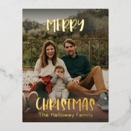 Eenvoudig kerstfeest | Modern Full Photo Gold Folie Feestdagen Briefkaart