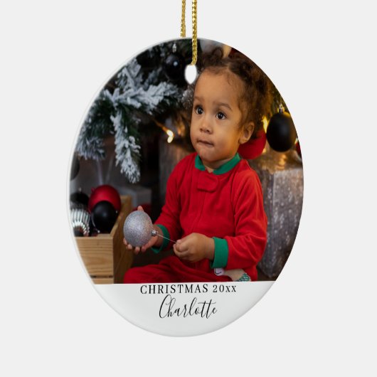 Eenvoudig kerstfeest op maat keramisch ornament (Rechts)