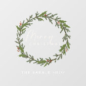 Eenvoudig kerstfeest pine Berries Green Wreate Raamsticker (Vel)