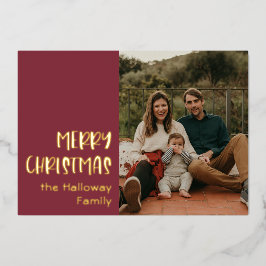 Eenvoudig kerstfeest | Red Single Photo Gold Folie Feestdagenkaart
