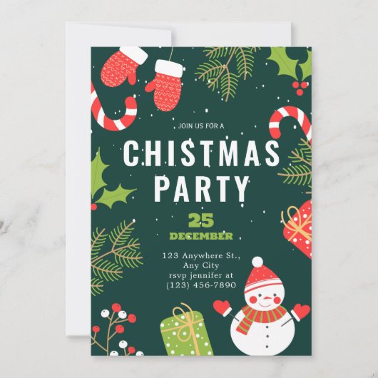 Eenvoudig kerstfeest rood en groen grappig feestdagenkaart (Voorkant)