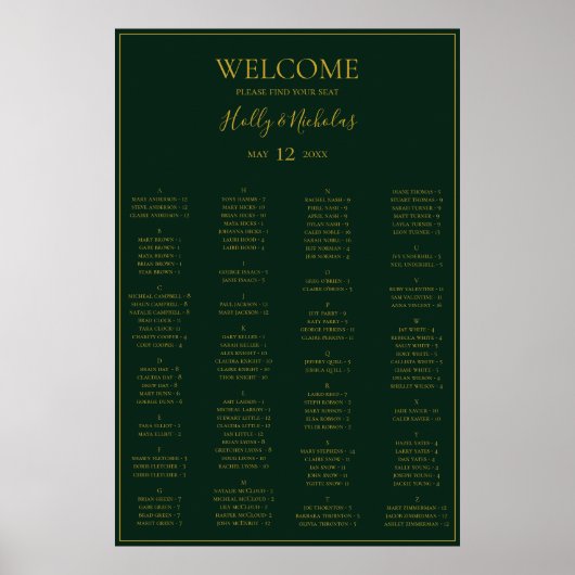 Eenvoudig kerstgroen alfabetisch zetschema poster (Voorkant)