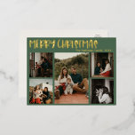 Eenvoudig kerstgroen, vijf-foto Gold Folie Feestdagen Briefkaart<br><div class="desc">Deze eenvoudige kerstgroene gouden folie met vijf foto's is perfect voor uw moderne luxe kerstcadeautje. Het casual maar klassieke feestlettertype wordt gemaakt met hoogwaardig goud geperste echte folie, zodat er een glanzend, minimalistisch, rustisch uiterlijk mogelijk is. De Lettering gaat goed met donkere boho winterfoto's, en de basis minimale lay-out biedt...</div>