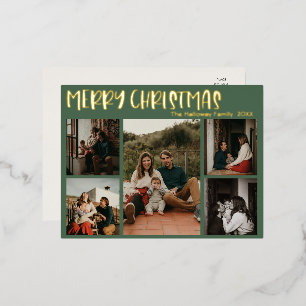 Eenvoudig kerstgroen, vijf-foto Gold Folie Feestdagen Briefkaart