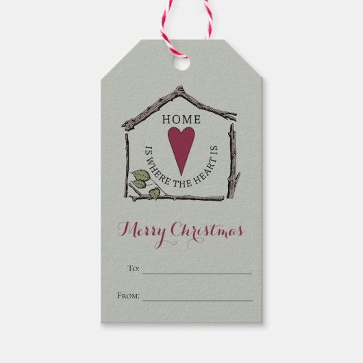 Eenvoudig kersthuis is waar het hart vandaan komt cadeaulabel (Voorkant)