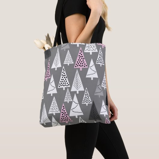Eenvoudig kerstpatroon Abstract grijs en wit Tote Bag (Dichtbij)