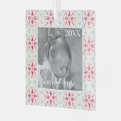 Eenvoudig kerstrood-groen Snowflake-patroon foto Glas Ornament (Voorkant links)