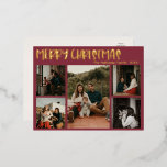 Eenvoudig kerstrood met vijf foto Gold Folie Feestdagen Briefkaart<br><div class="desc">Dit simpele kerstrode vijf-fotogolf folie vakantie briefkaart is perfect voor je moderne luxe kerstcadeautje. Het casual maar klassieke feestlettertype wordt gemaakt met hoogwaardig goud geperste echte folie, zodat er een glanzend, minimalistisch, rustisch uiterlijk mogelijk is. De Lettering gaat goed met donkere boho winterfoto's, en de basis minimale lay-out biedt een...</div>