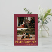 Eenvoudig kerstrood - Verticaal 3 Foto | Goud Folie Feestdagen Briefkaart (Staand Voorkant)