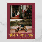 Eenvoudig kerstrood - Verticaal 3 Foto | Goud Folie Feestdagen Briefkaart (Voorkant)