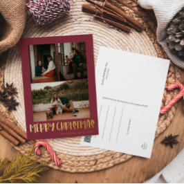 Eenvoudig kerstrood - Verticaal 3 Foto | Goud Folie Feestdagen Briefkaart