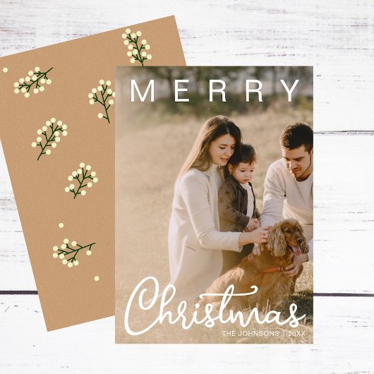 Eenvoudig Kerstscript 2 Foto Modern Feestdagenkaart