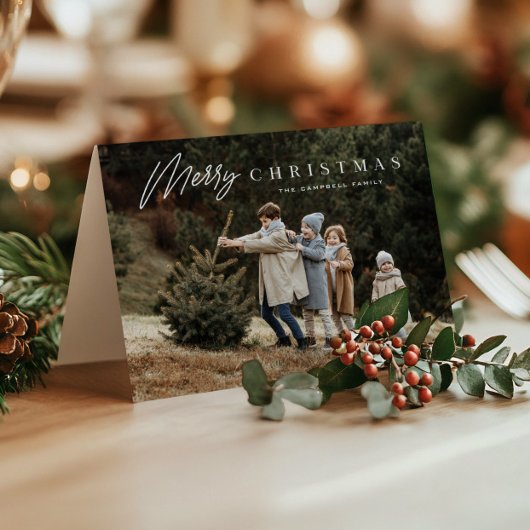 Eenvoudig Kerstscript 3 Foto Feestdagen Kaart