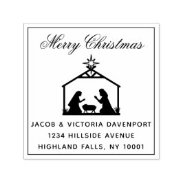 Eenvoudig kerstterugzendadres voor religieuze fees zelfinktende stempel