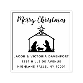 Eenvoudig kerstterugzendadres voor religieuze fees zelfinktende stempel