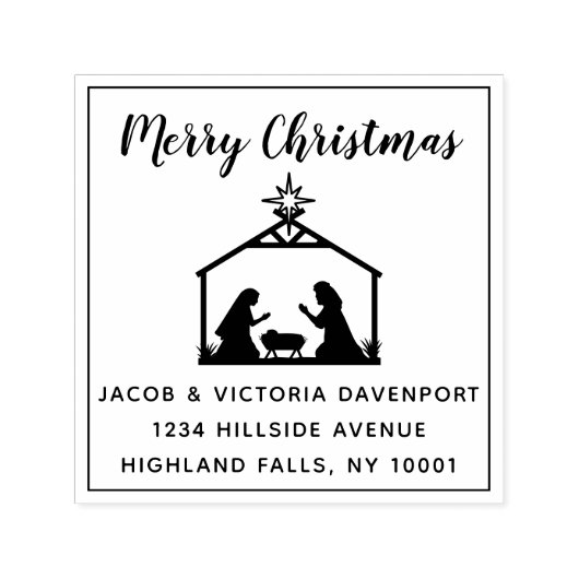 Eenvoudig kerstterugzendadres voor religieuze fees zelfinktende stempel (Design)
