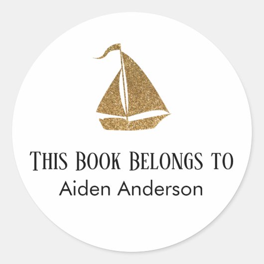 Eenvoudig Kind Baby Glitter Zeilboot Boekplaat Ronde Sticker (Voorkant)