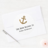 Eenvoudig kind Baby Gold Glitter Anker Bookplate Ronde Sticker (Envelop)