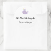 Eenvoudig kind en Baby Bookplate w / Paarse walvis Ronde Sticker (Tas)