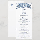 Eenvoudig Klassiek Blauw, White Floral Wedding Men Menu (Voorkant / Achterkant)
