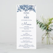 Eenvoudig Klassiek Blauw, White Floral Wedding Men Menu (Staand voorkant)