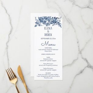 Eenvoudig Klassiek Blauw, White Floral Wedding Men Menu
