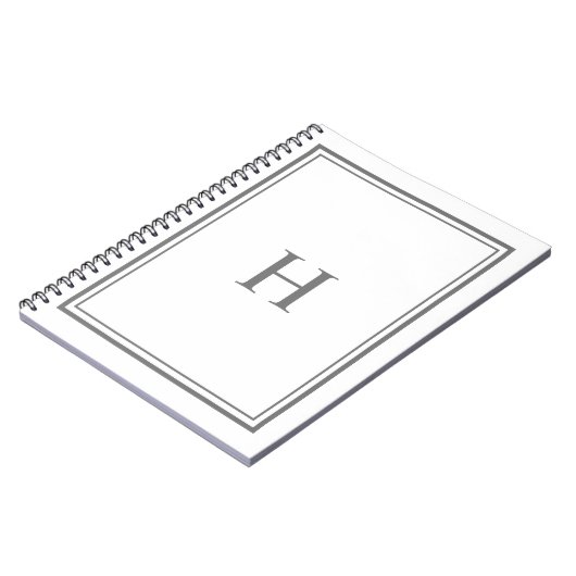 Eenvoudig klassiek Elegant Border Grijs Monogram Notitieboek (Linkerzijde)