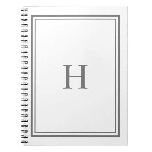 Eenvoudig klassiek Elegant Border Grijs Monogram Notitieboek (Voorkant)