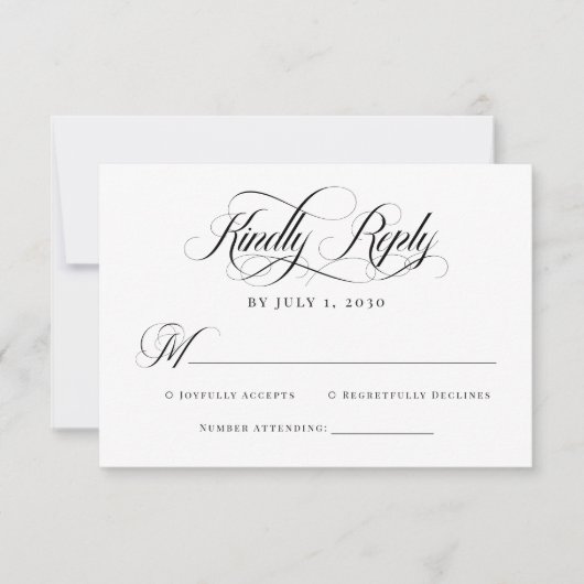 Eenvoudig klassiek elegant modern klassiek wit scr RSVP kaartje (Voorkant)