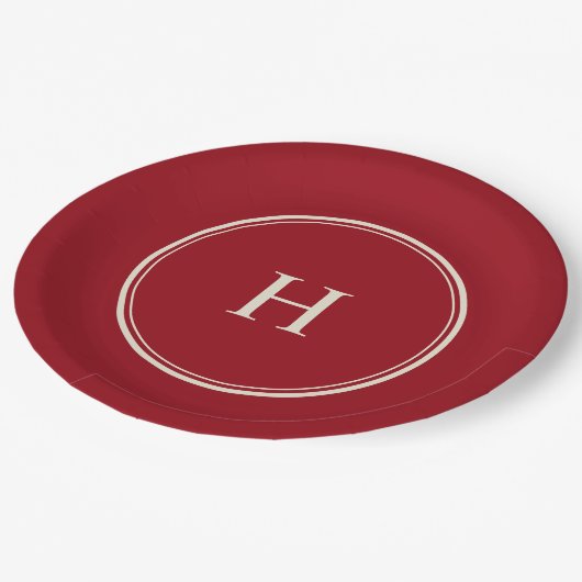 Eenvoudig Klassiek Elegant Monogram op Cranberry R Papieren Bordje (Gekanteld)