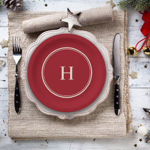 Eenvoudig Klassiek Elegant Monogram op Cranberry R Papieren Bordje