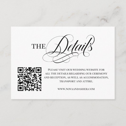 Eenvoudig klassiek elegant script Moderne QR-code Informatiekaartje (Voorkant)