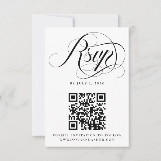 Eenvoudig klassiek elegant script Moderne QR-code RSVP Kaartje (Voorkant)