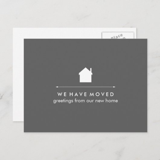 Eenvoudig Klassiek Grijs en Witte Huis Nieuw Adres Aankondigingskaart (Voorkant / Achterkant)