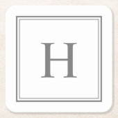 Eenvoudig Klassiek Grijs Monogram op Wit Kartonnen Onderzetters (Voorkant)