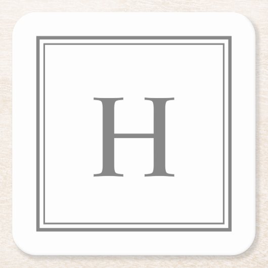 Eenvoudig Klassiek Grijs Monogram op Wit Kartonnen Onderzetters (Voorkant)