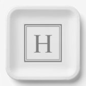 Eenvoudig Klassiek Grijs Monogram op Wit Papieren Bordje (Voorkant)