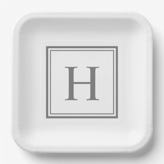 Eenvoudig Klassiek Grijs Monogram op Wit Papieren Bordje (Voorkant)