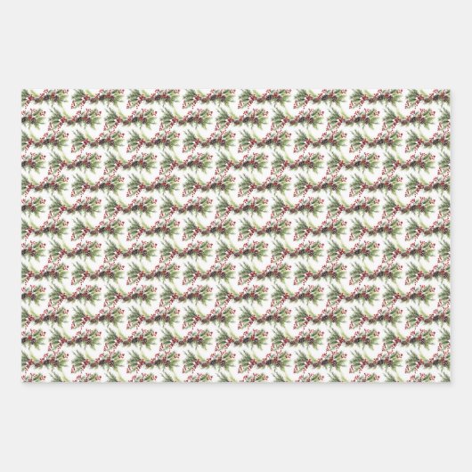 Eenvoudig klassiek groen en rode holly bessen inpakpapier vel (Voorkant)